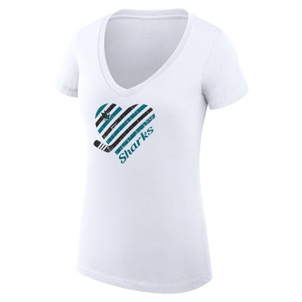 San Jose Sharks G-III 4Her by Carl Banks Women's Super-Slim Fit Lightweight Heart V-Neck T-Shirt - White | NHL Clearance