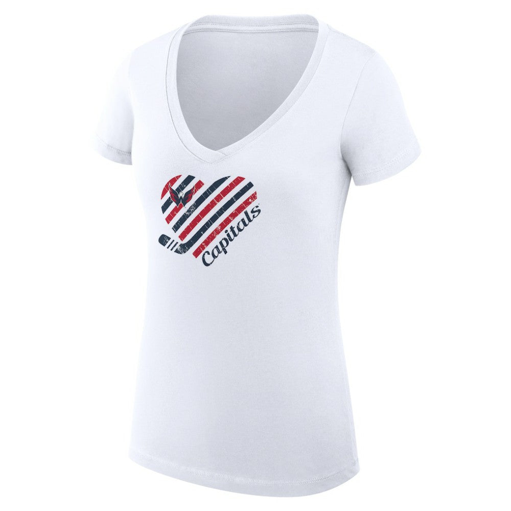 Washington Capitals G-III 4Her by Carl Banks Women's Super-Slim Fit Lightweight Heart V-Neck T-Shirt - White | NHL Lifestyle
