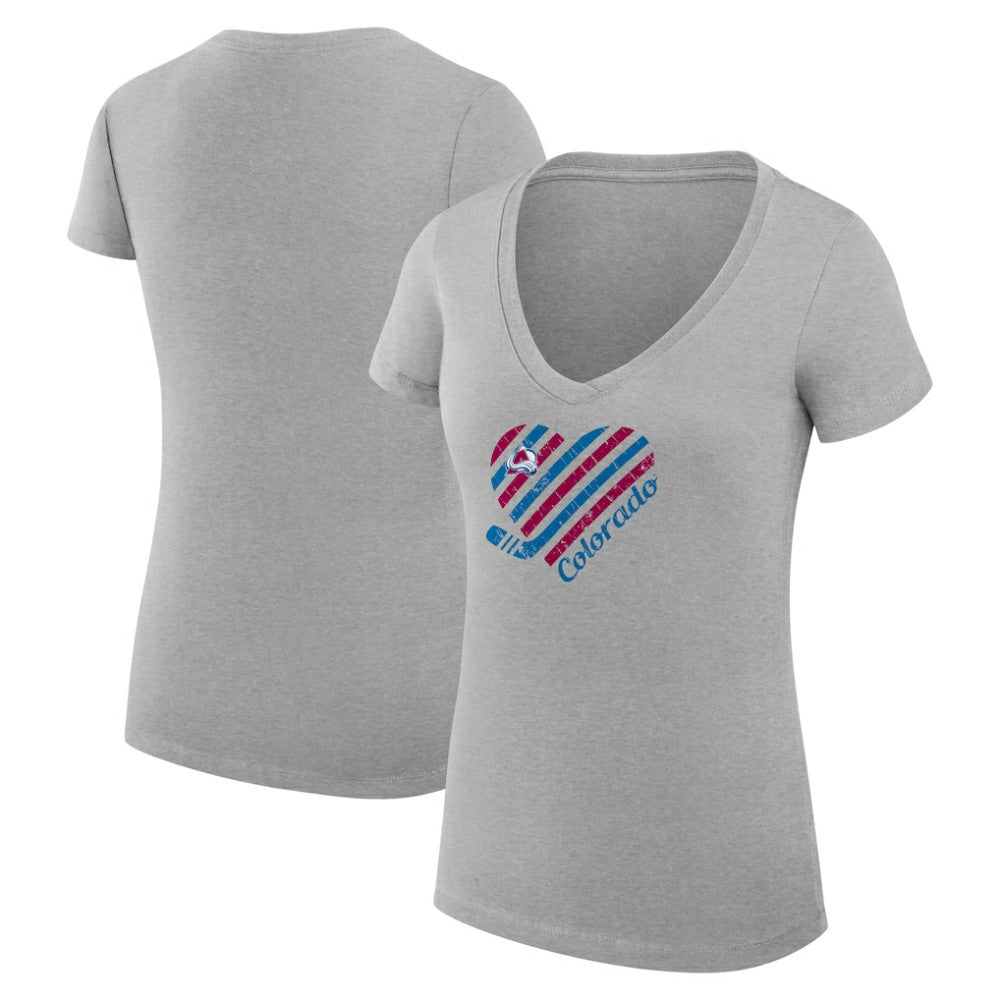 Colorado Avalanche G-III 4Her by Carl Banks Women's Super-Slim Fit Lightweight Heart V-Neck T-Shirt - Heather Gray | NHL on sale