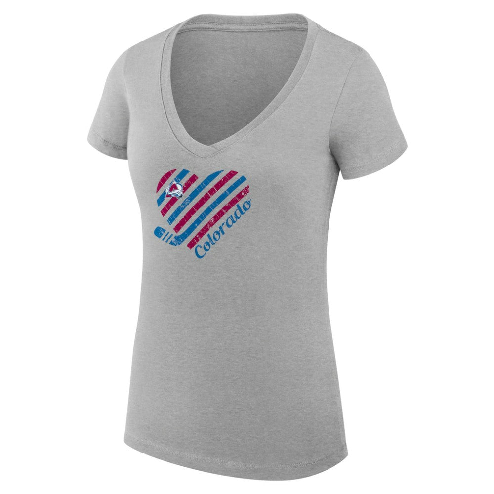 Colorado Avalanche G-III 4Her by Carl Banks Women's Super-Slim Fit Lightweight Heart V-Neck T-Shirt - Heather Gray | NHL on sale