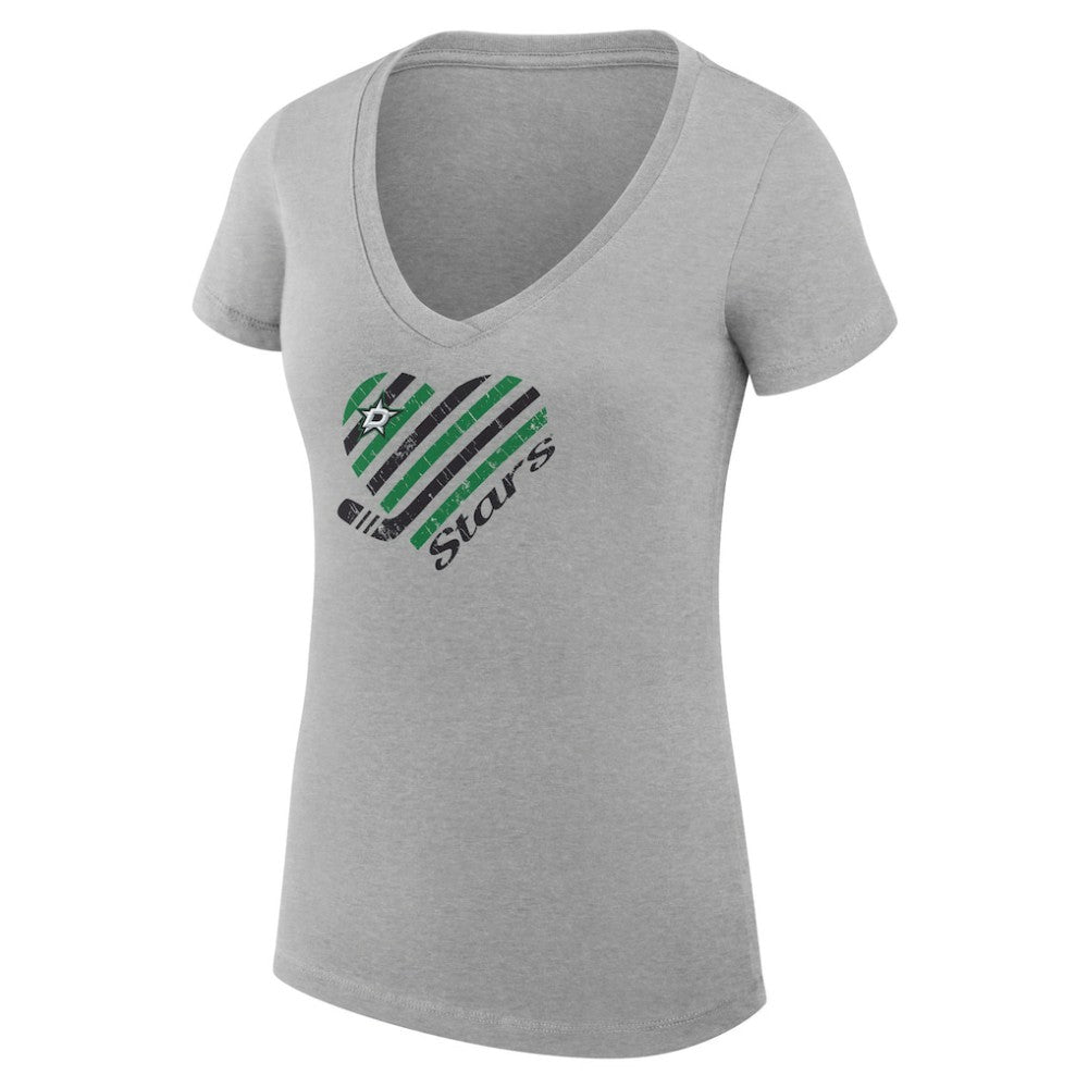 Dallas Stars G-III 4Her by Carl Banks Women's Super-Slim Fit Lightweight Heart V-Neck T-Shirt - Heather Gray | NHL on sale