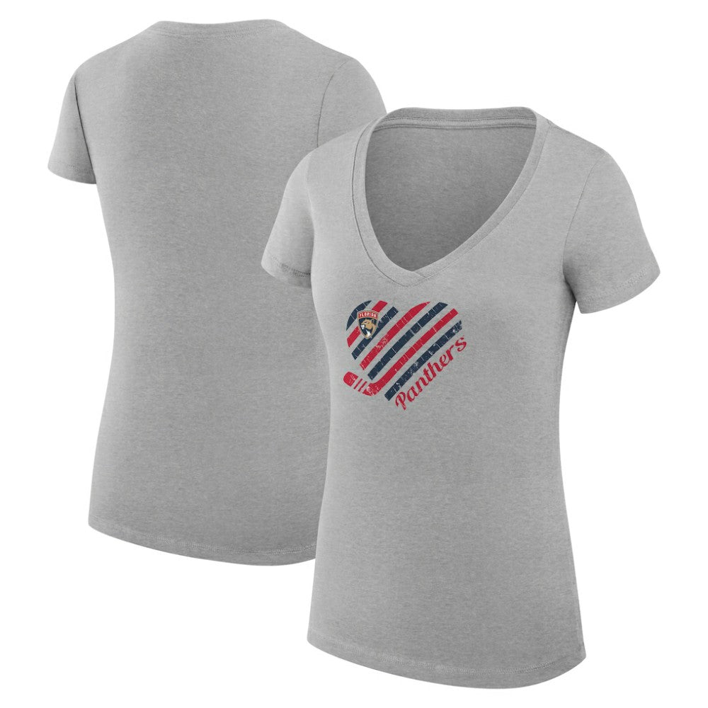 Florida Panthers G-III 4Her by Carl Banks Women's Super-Slim Fit Lightweight Heart V-Neck T-Shirt - Heather Gray | NHL near me