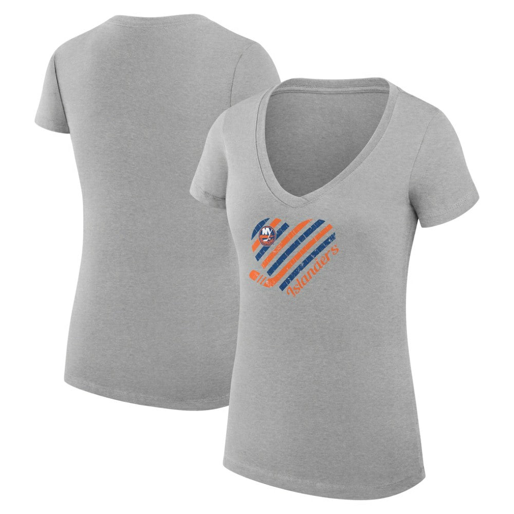 New York Islanders G-III 4Her by Carl Banks Women's Super-Slim Fit Lightweight Heart V-Neck T-Shirt - Heather Gray | NHL Lifestyle