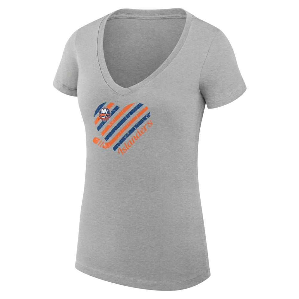 New York Islanders G-III 4Her by Carl Banks Women's Super-Slim Fit Lightweight Heart V-Neck T-Shirt - Heather Gray | NHL Lifestyle
