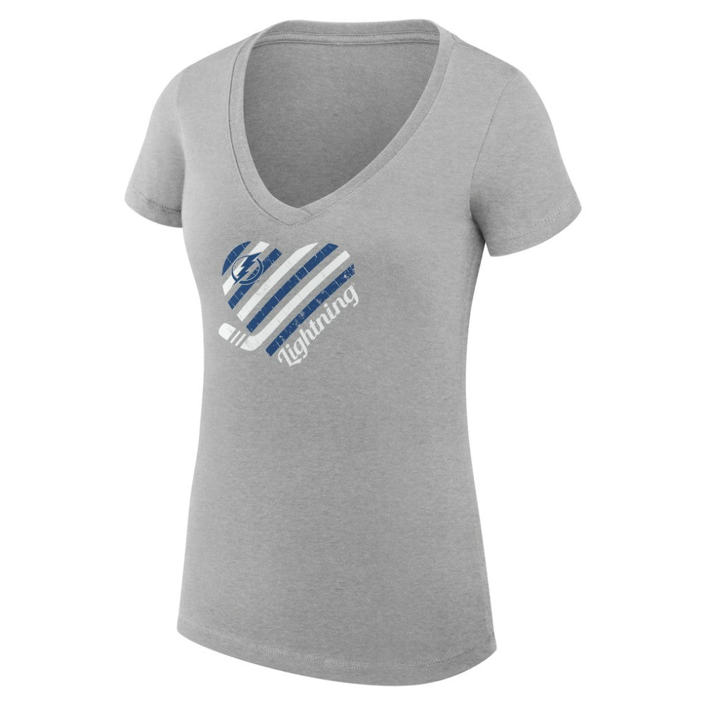 Tampa Bay Lightning G-III 4Her by Carl Banks Women's Super-Slim Fit Lightweight Heart V-Neck T-Shirt - Heather Gray | NHL Lifestyle
