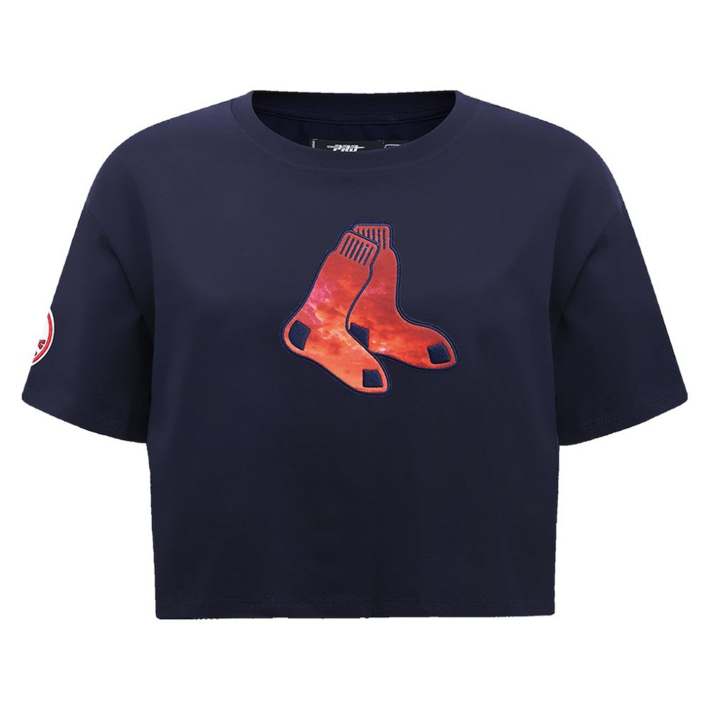 Boston Red Sox Pro Standard Women's Painted Sky Boxy Cropped T-Shirt Sale