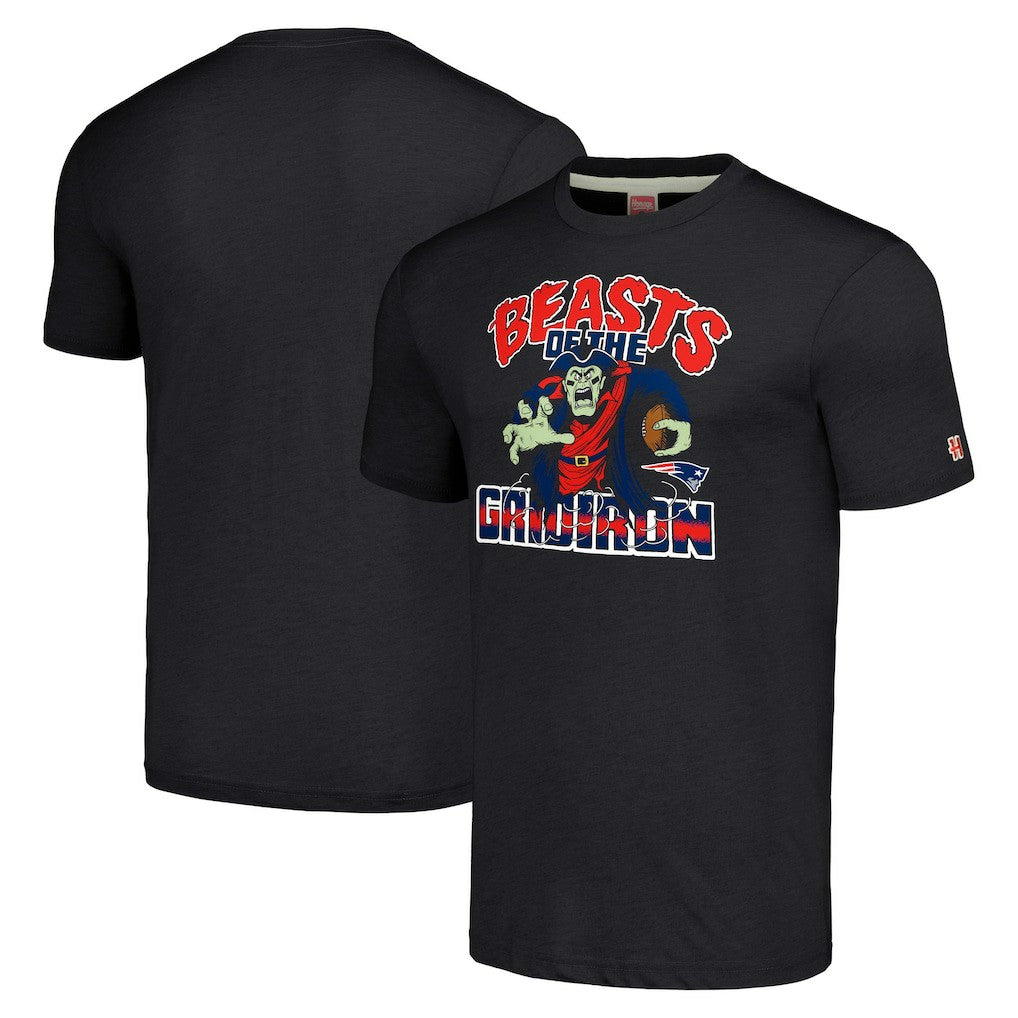 New England Patriots Homage Unisex Monsters of the Gridiron Halloween Tri-Blend T-Shirt - Charcoal - NFL