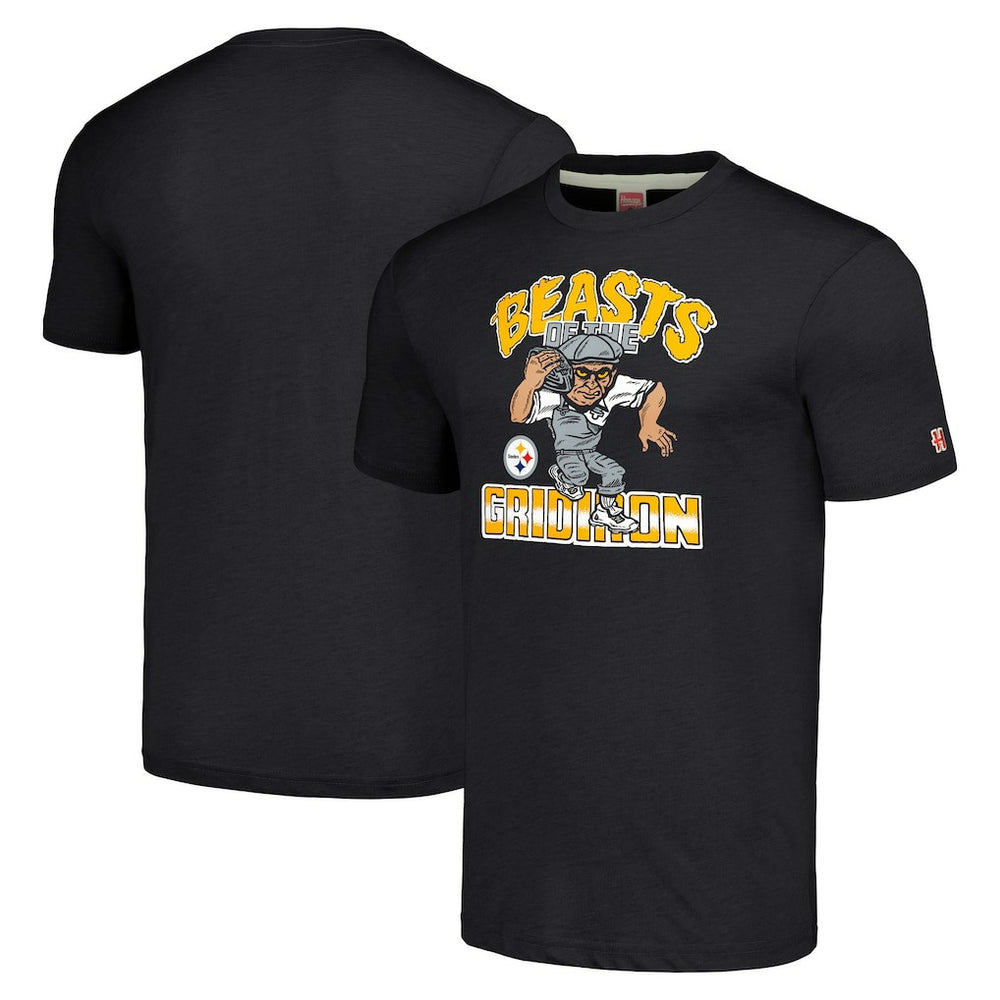 Pittsburgh Steelers Homage Unisex Monsters of the Gridiron Halloween Tri-Blend T-Shirt - Charcoal - NFL