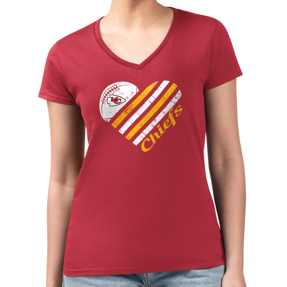 Kansas City Chiefs G-III 4Her by Carl Banks Women's Super-Slim Fit Lightweight Heart Graphic V-Neck T-Shirt - Red - NFL