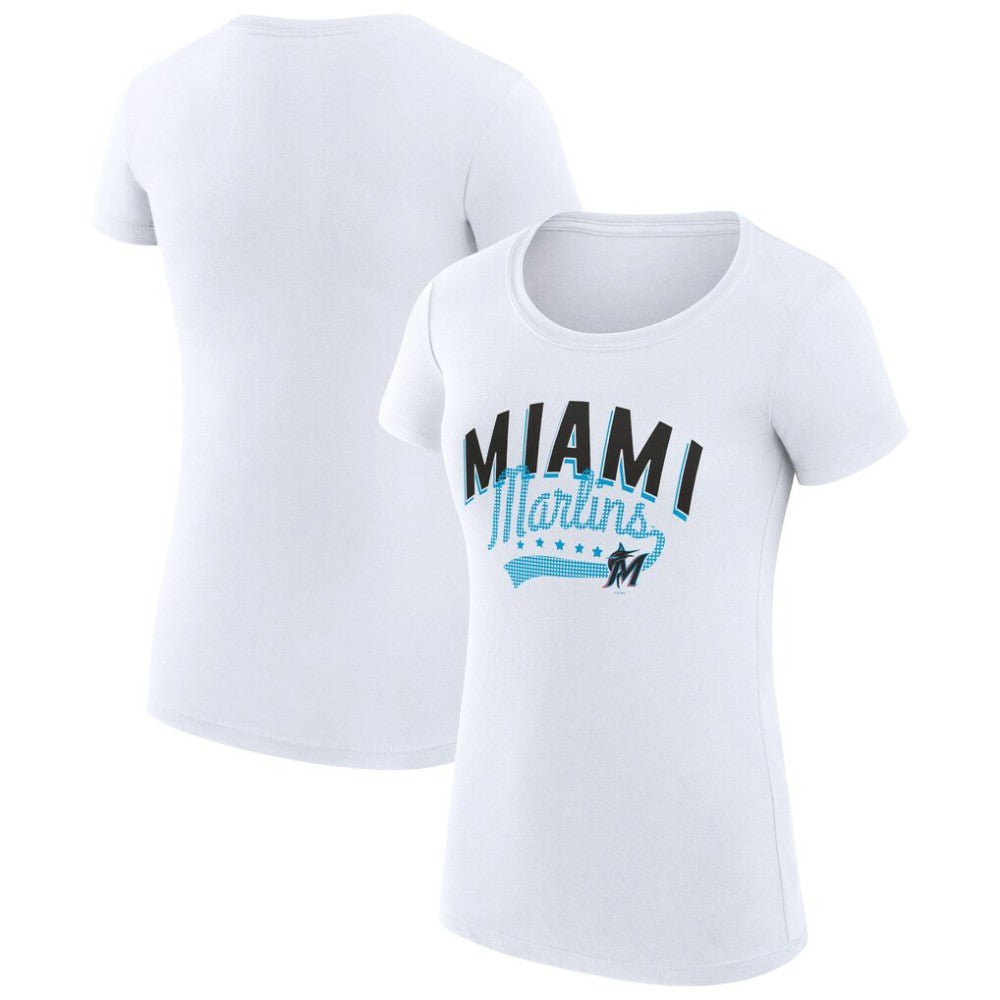 Miami Marlins G-III 4Her by Carl Banks Women's Super-Slim Fit Lightweight Filigree Team T-Shirt for sale