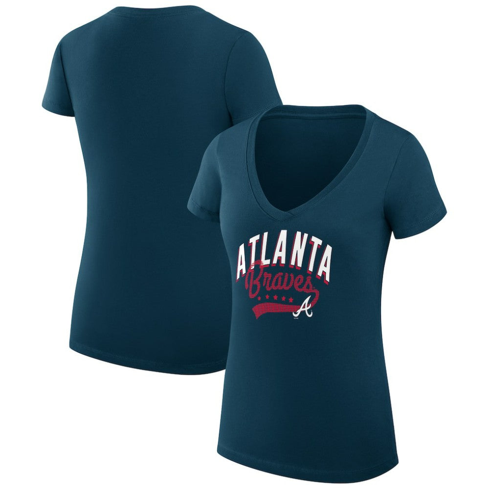 Atlanta Braves G-III 4Her by Carl Banks Women's Super-Slim Fit Lightweight Filigree Team V-Neck T-Shirt Near Me