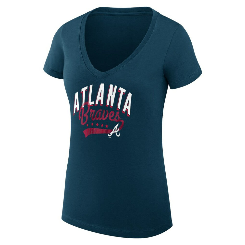 Atlanta Braves G-III 4Her by Carl Banks Women's Super-Slim Fit Lightweight Filigree Team V-Neck T-Shirt Near Me