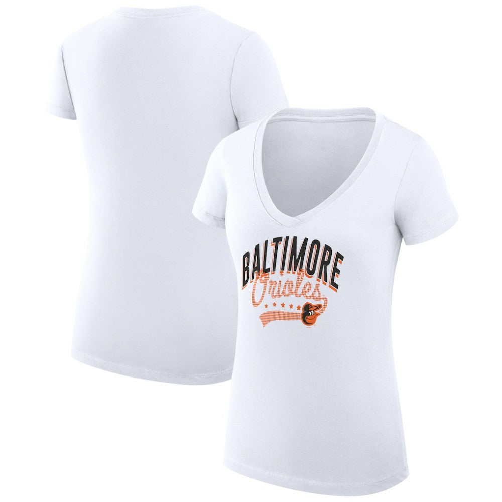 Baltimore Orioles G-III 4Her by Carl Banks Women's Super-Slim Fit Lightweight Filigree Team V-Neck T-Shirt for sale
