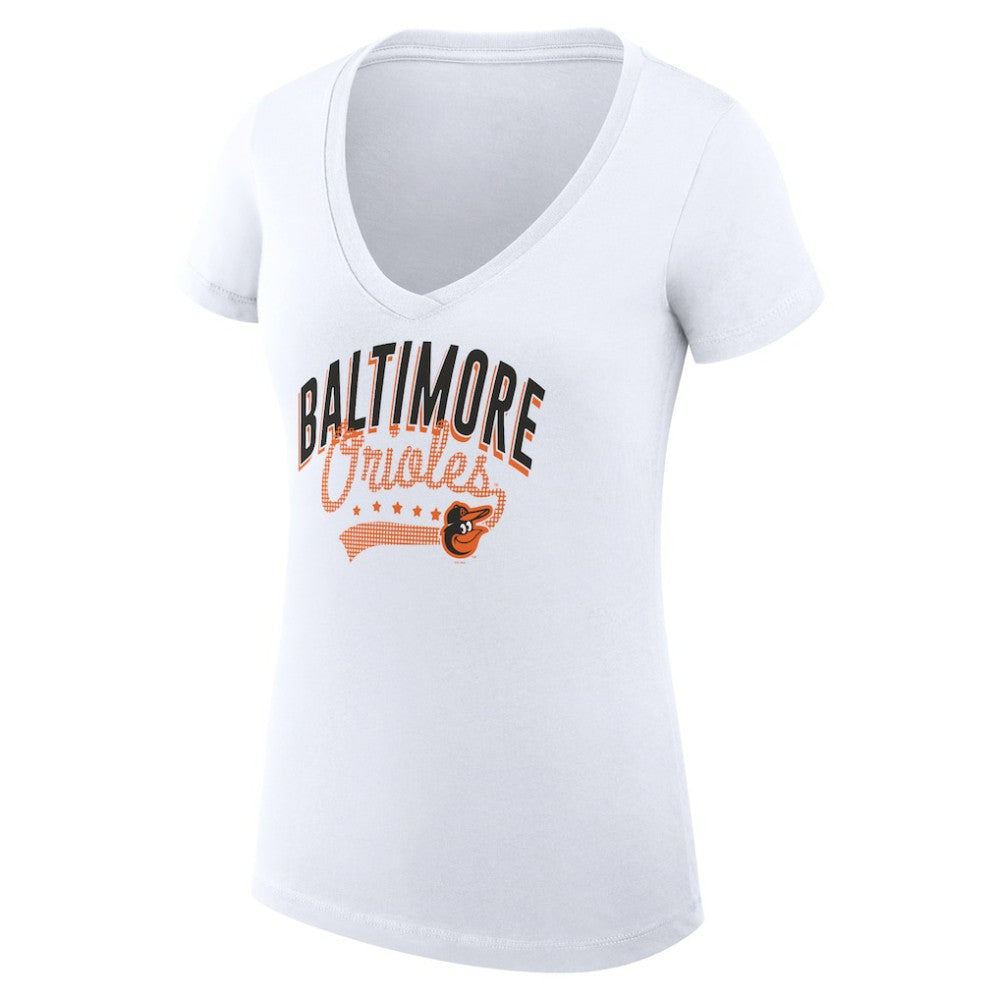 Baltimore Orioles G-III 4Her by Carl Banks Women's Super-Slim Fit Lightweight Filigree Team V-Neck T-Shirt for sale