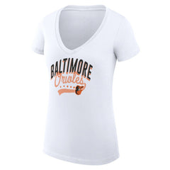 Baltimore Orioles G-III 4Her by Carl Banks Women's Super-Slim Fit Lightweight Filigree Team V-Neck T-Shirt for sale