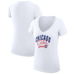 Chicago Cubs G-III 4Her by Carl Banks Women's Super-Slim Fit Lightweight Filigree Team V-Neck T-Shirt for sale