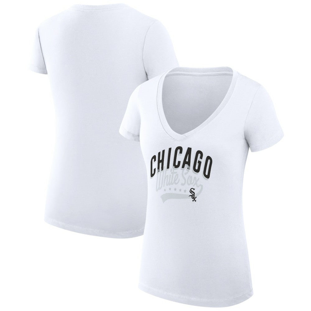 Chicago White Sox G-III 4Her by Carl Banks Women's Super-Slim Fit Lightweight Filigree Team V-Neck T-Shirt Sale