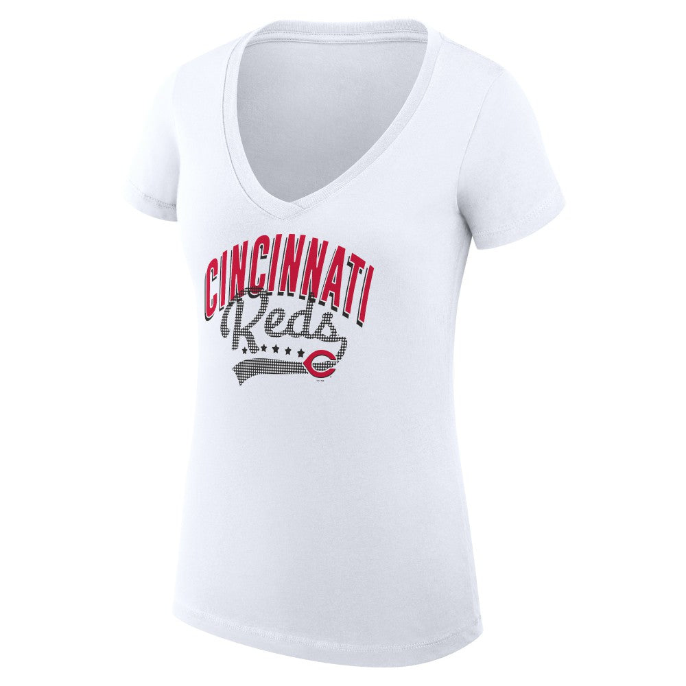 Cincinnati Reds G-III 4Her by Carl Banks Women's Super-Slim Fit Lightweight Filigree Team V-Neck T-Shirt Sale