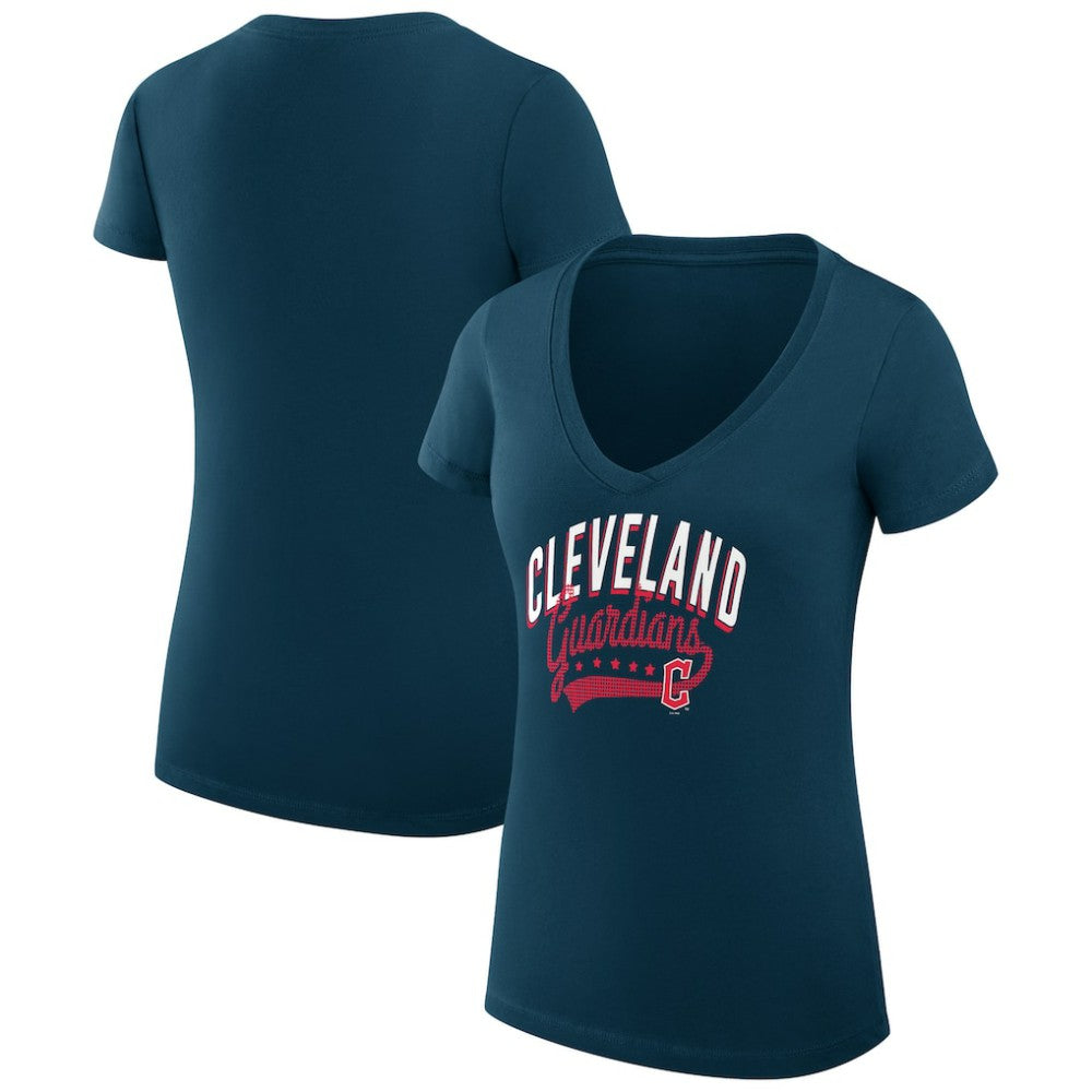 Cleveland Guardians G-III 4Her by Carl Banks Women's Super-Slim Fit Lightweight Filigree Team V-Neck T-Shirt Sale