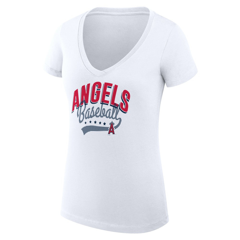 Los Angeles Angels G-III 4Her by Carl Banks Women's Super-Slim Fit Lightweight Filigree Team V-Neck T-Shirt Outlet