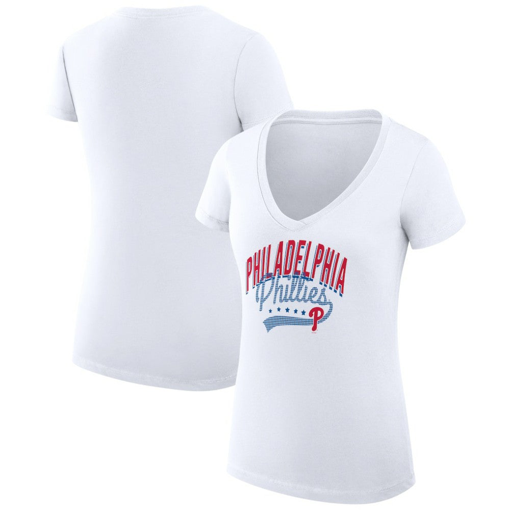 Philadelphia Phillies G-III 4Her by Carl Banks Women's Super-Slim Fit Lightweight Filigree Team V-Neck T-Shirt for sale
