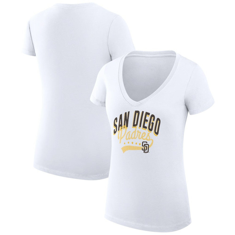 San Diego Padres G-III 4Her by Carl Banks Women's Super-Slim Fit Lightweight Filigree Team V-Neck T-Shirt Outlet