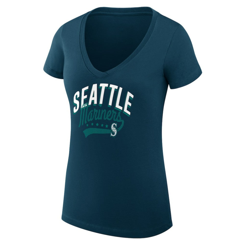 Seattle Mariners G-III 4Her by Carl Banks Women's Super-Slim Fit Lightweight Filigree Team V-Neck T-Shirt for sale