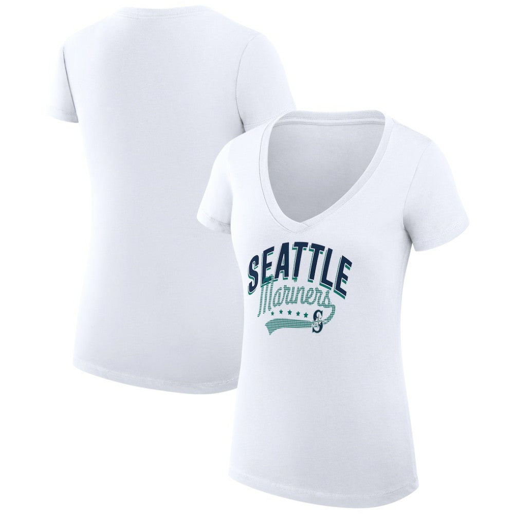 Seattle Mariners G-III 4Her by Carl Banks Women's Super-Slim Fit Lightweight Filigree Team V-Neck T-Shirt Sale