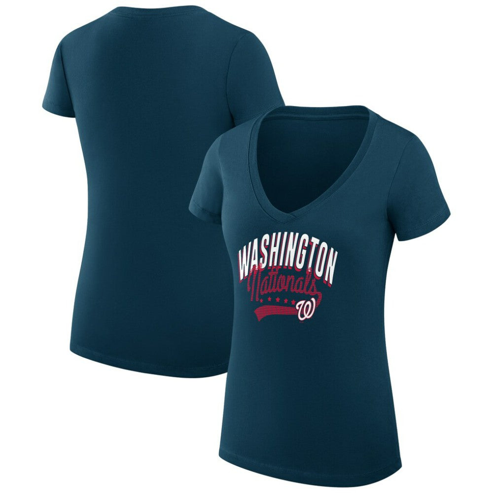 Washington Nationals G-III 4Her by Carl Banks Women's Super-Slim Fit Lightweight Filigree Team V-Neck T-Shirt Sale