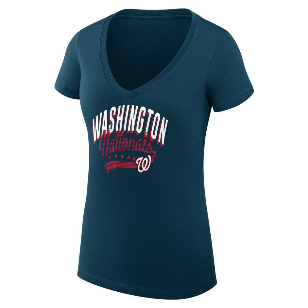 Washington Nationals G-III 4Her by Carl Banks Women's Super-Slim Fit Lightweight Filigree Team V-Neck T-Shirt Sale