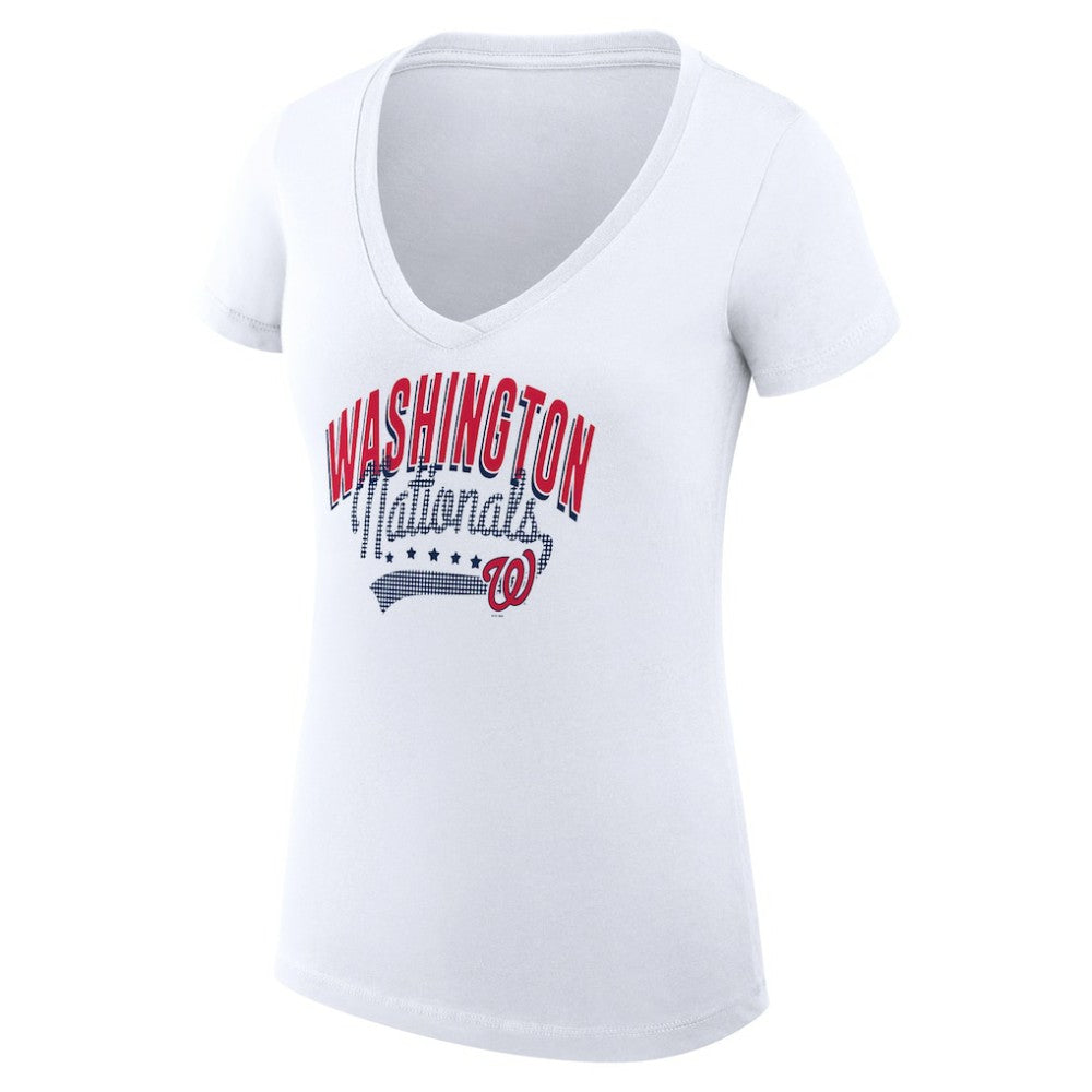 Washington Nationals G-III 4Her by Carl Banks Women's Super-Slim Fit Lightweight Filigree Team V-Neck T-Shirt Sale