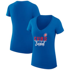 Chicago Cubs G-III 4Her by Carl Banks Women's Super-Slim Fit Lightweight Team Graphic V-Neck T-Shirt Outlet