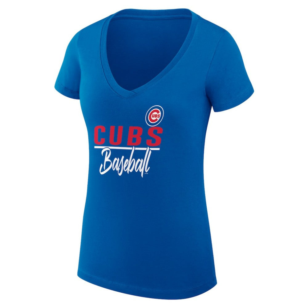 Chicago Cubs G-III 4Her by Carl Banks Women's Super-Slim Fit Lightweight Team Graphic V-Neck T-Shirt Outlet