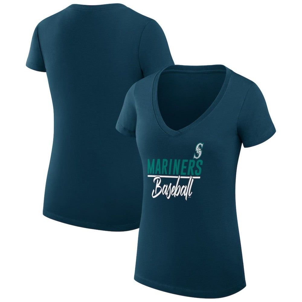 Seattle Mariners G-III 4Her by Carl Banks Women's Super-Slim Fit Lightweight Team Graphic V-Neck T-Shirt Discount