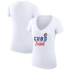 Chicago Cubs G-III 4Her by Carl Banks Women's Super-Slim Fit Lightweight Team Graphic V-Neck T-Shirt Outlet