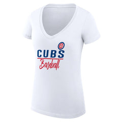 Chicago Cubs G-III 4Her by Carl Banks Women's Super-Slim Fit Lightweight Team Graphic V-Neck T-Shirt Outlet