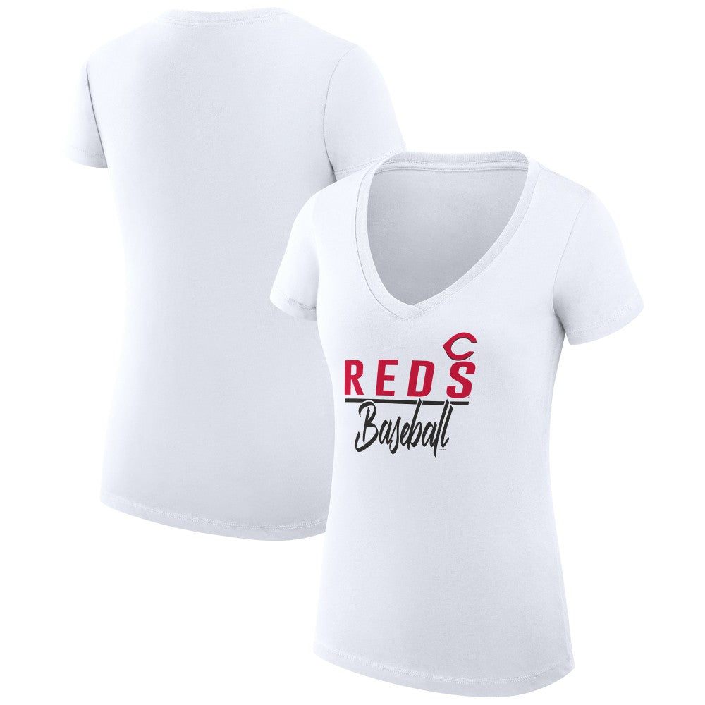 Cincinnati Reds G-III 4Her by Carl Banks Women's Super-Slim Fit Lightweight Team Graphic V-Neck T-Shirt for sale