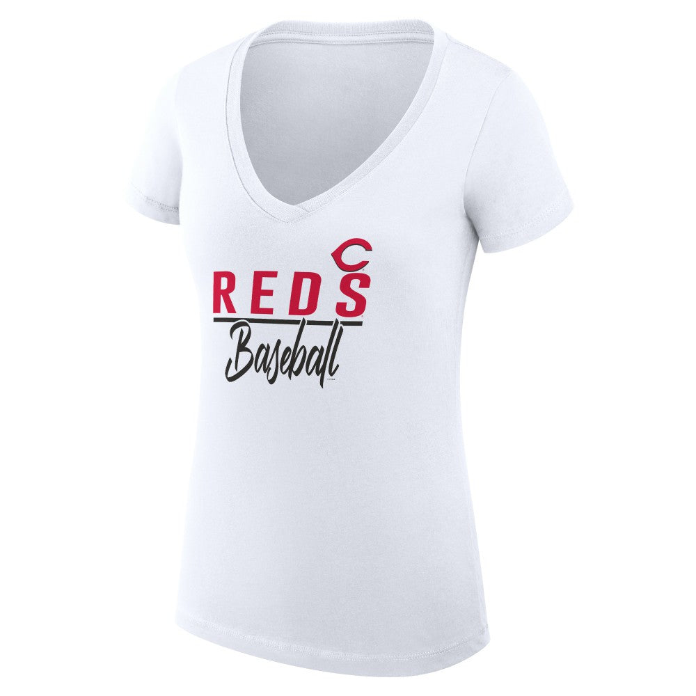 Cincinnati Reds G-III 4Her by Carl Banks Women's Super-Slim Fit Lightweight Team Graphic V-Neck T-Shirt for sale