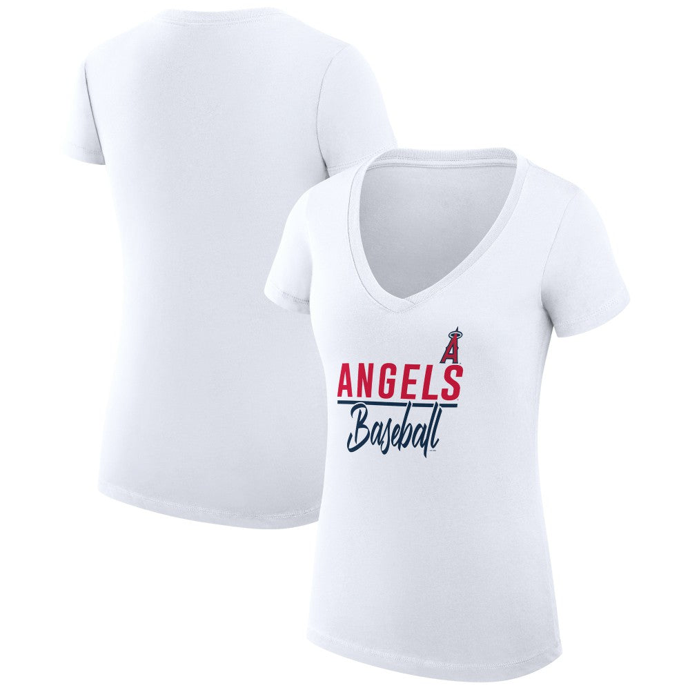 Los Angeles Angels G-III 4Her by Carl Banks Women's Super-Slim Fit Lightweight Team Graphic V-Neck T-Shirt Sale