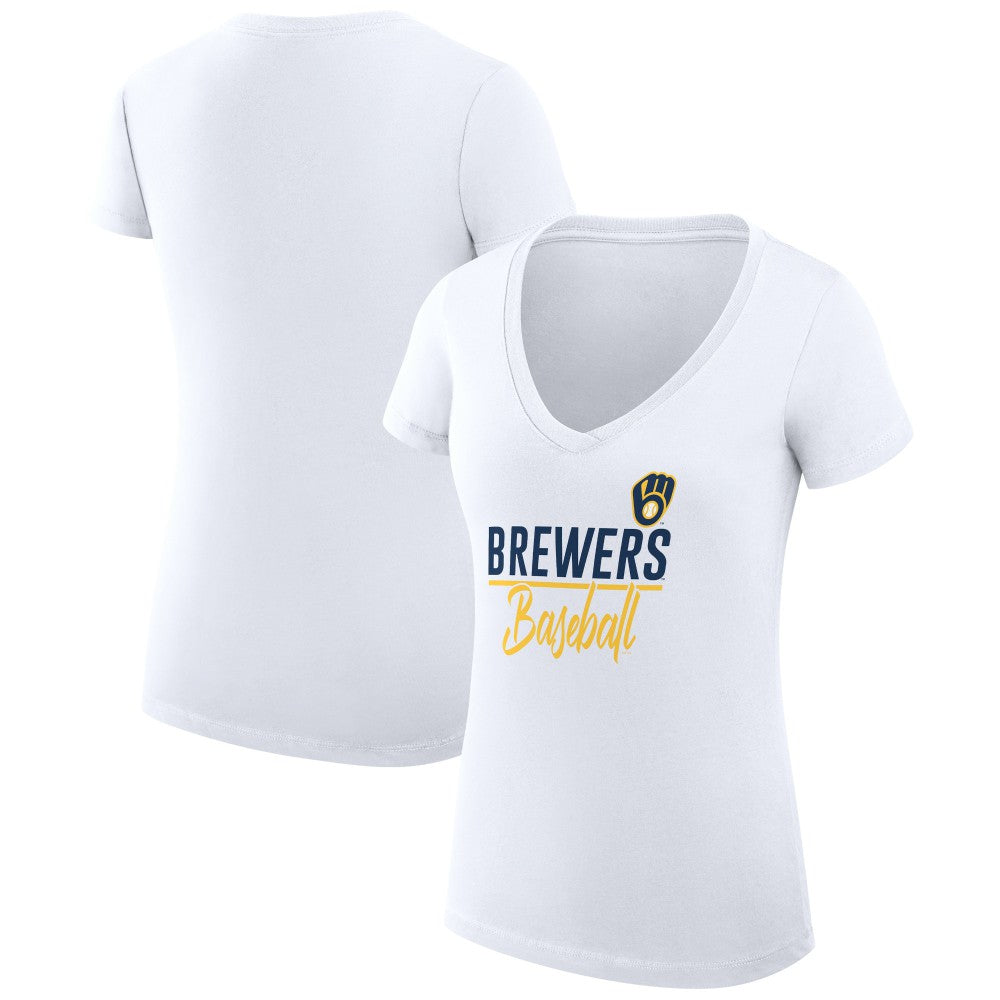 Milwaukee Brewers G-III 4Her by Carl Banks Women's Super-Slim Fit Lightweight Team Graphic V-Neck T-Shirt Near Me