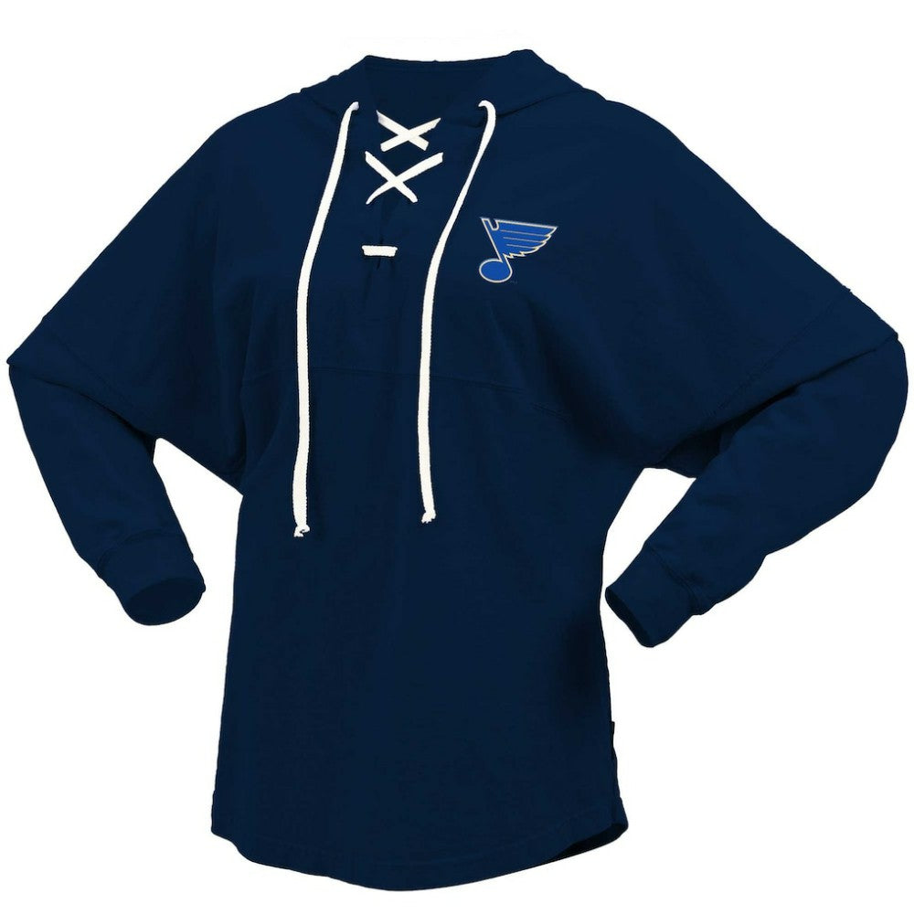 St. Louis Blues Fanatics Women's Jersey Lace-Up V-Neck Long Sleeve Hoodie T-Shirt - Navy | Fanatics Lifestyle