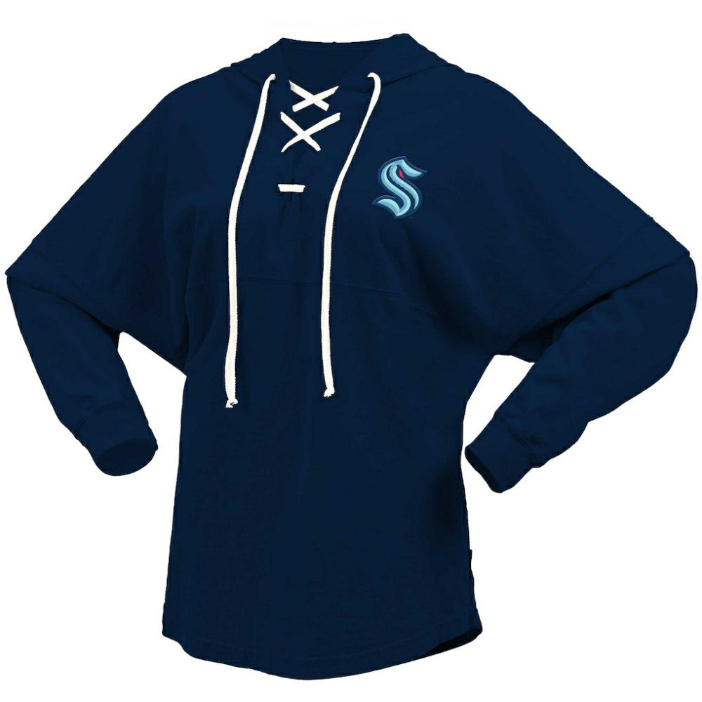 Seattle Kraken Fanatics Women's Jersey Lace-Up V-Neck Long Sleeve Hoodie T-Shirt - Deep Sea Blue | Fanatics online