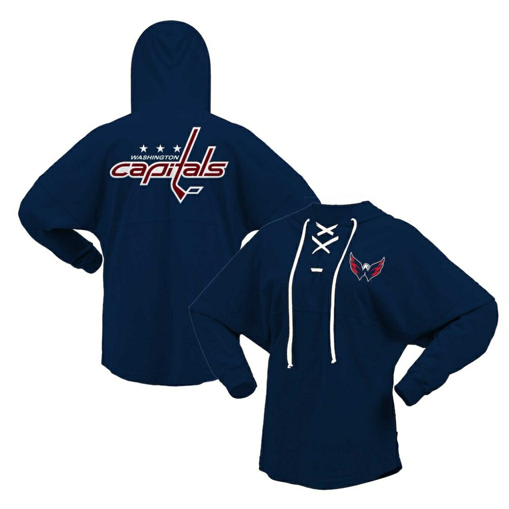 Washington Capitals Fanatics Women's Jersey Lace-Up V-Neck Long Sleeve Hoodie T-Shirt - Navy | Fanatics near me