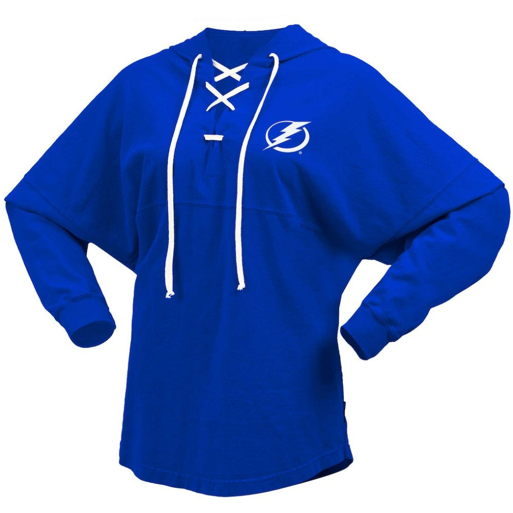 Tampa Bay Lightning Fanatics Women's Jersey Lace-Up V-Neck Long Sleeve Hoodie T-Shirt - Blue | Fanatics discount