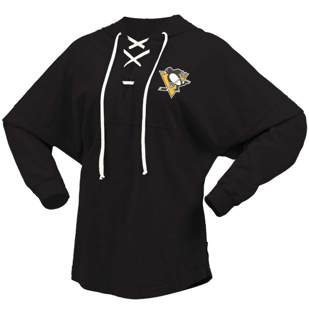 Pittsburgh Penguins Fanatics Women's Jersey Lace-Up V-Neck Long Sleeve Hoodie T-Shirt - Black | Fanatics Clearance