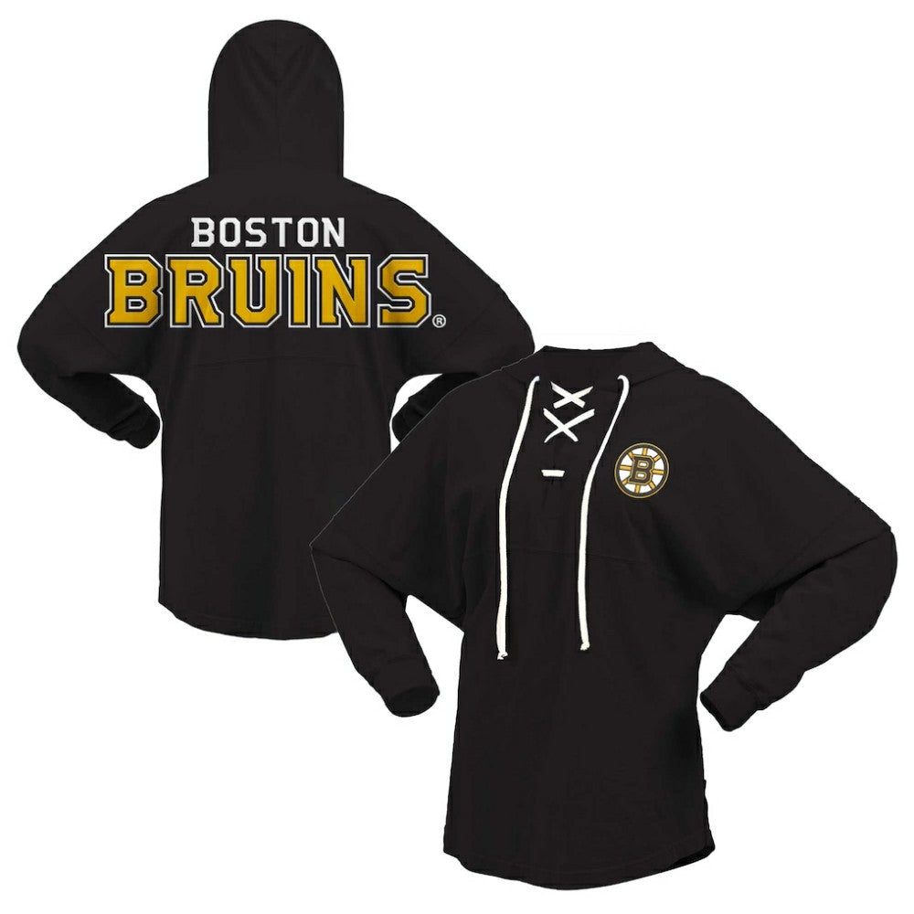 Boston Bruins Fanatics Women's Jersey Lace-Up V-Neck Long Sleeve Hoodie T-Shirt - Black | Fanatics discount