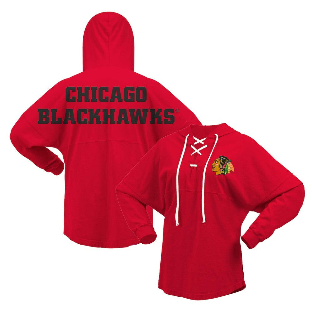 Chicago Blackhawks Fanatics Women's Jersey Lace-Up V-Neck Long Sleeve Hoodie T-Shirt - Red | Fanatics sale