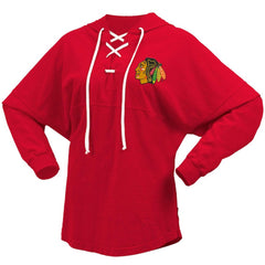 Chicago Blackhawks Fanatics Women's Jersey Lace-Up V-Neck Long Sleeve Hoodie T-Shirt - Red | Fanatics sale