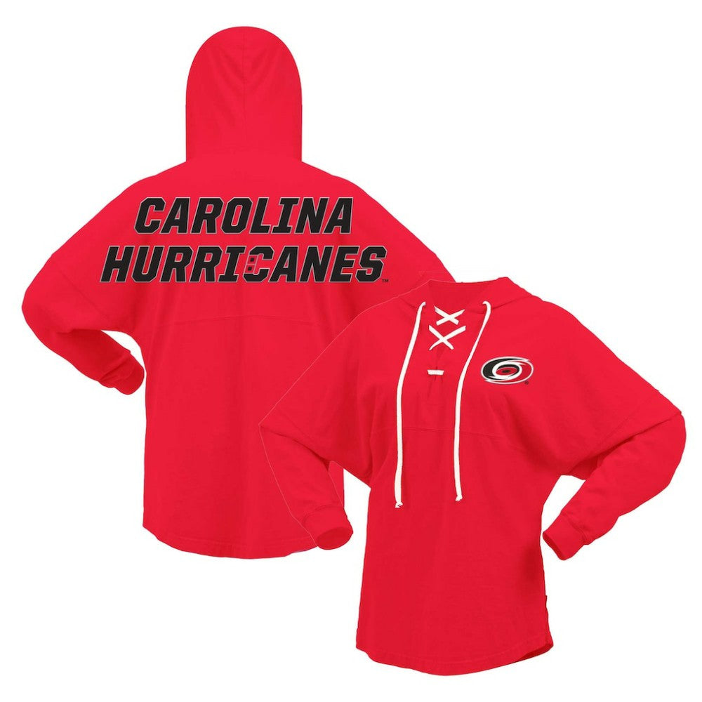 Carolina Hurricanes Fanatics Women's Jersey Lace-Up V-Neck Long Sleeve Hoodie T-Shirt - Red | Fanatics online