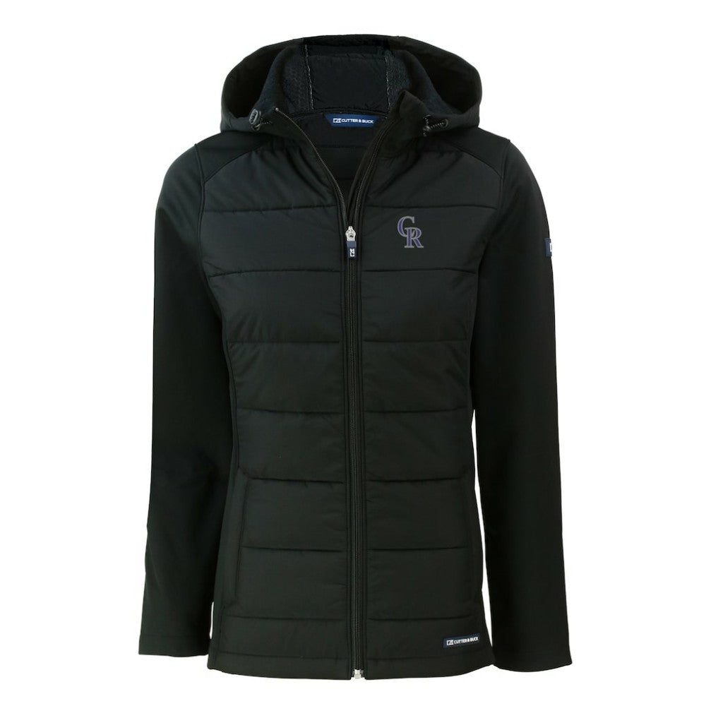Colorado Rockies Cutter & Buck Women's Evoke Hybrid Eco Softshell Recycled Full-Zip Hoodie Jacket for sale